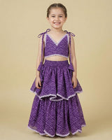 Purple Bandhani Printed Chiffon Lehenga Choli Set with Layered Skirt - BYB PREMIUM