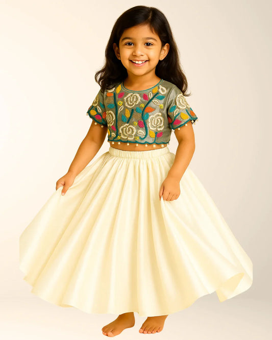 Raw Silk Top and Skirt with Full Hand Bead Embroidery - BYB PREMIUM