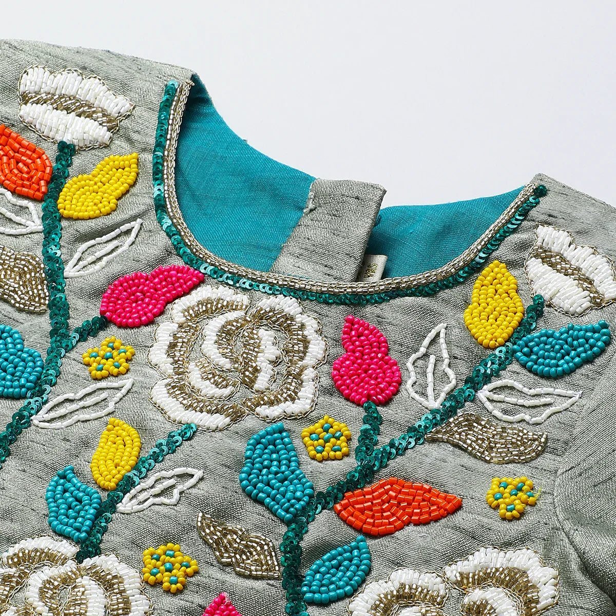 Raw silk top and skirt with full hand bead embroidery   byb premium