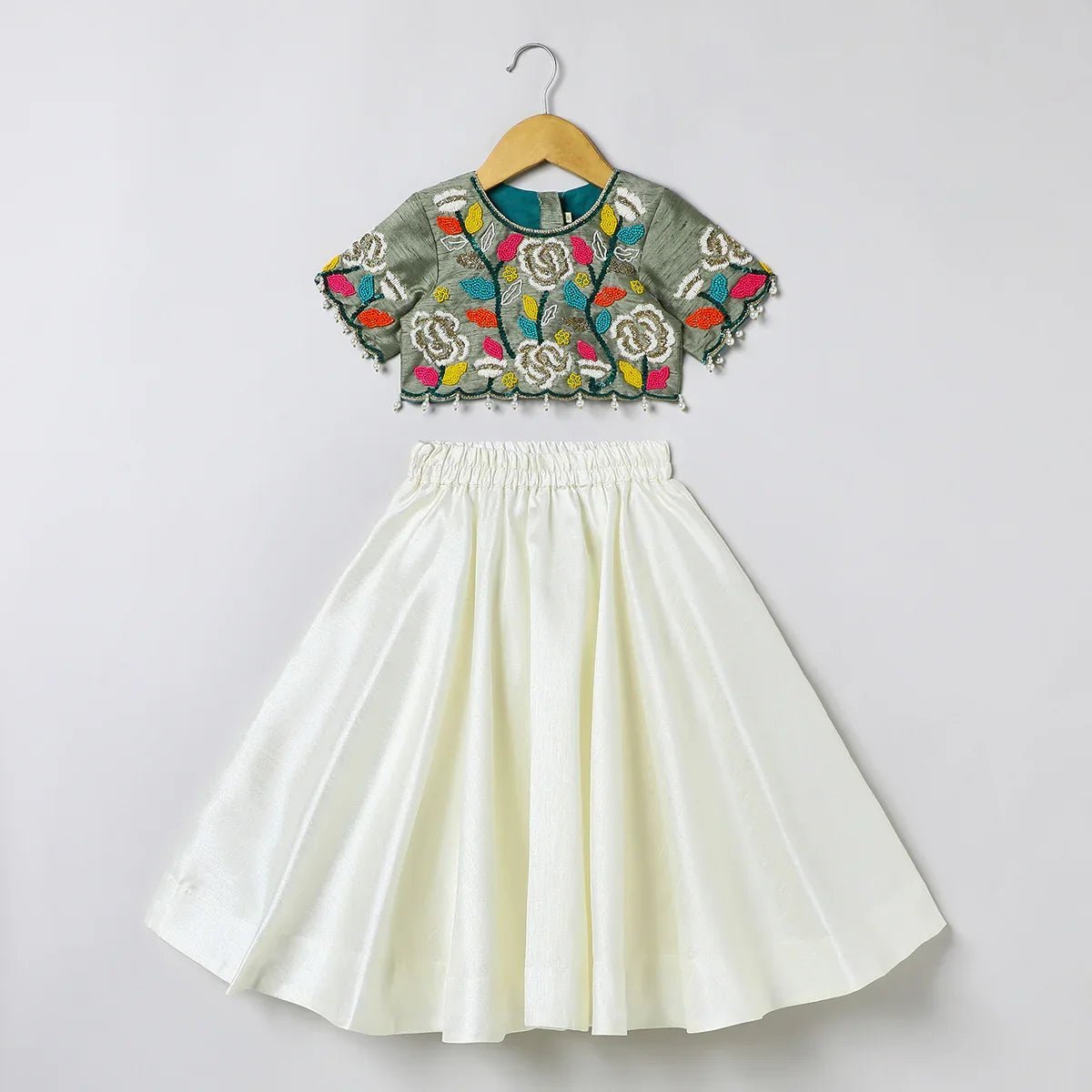 Raw silk top and skirt with full hand bead embroidery   byb premium