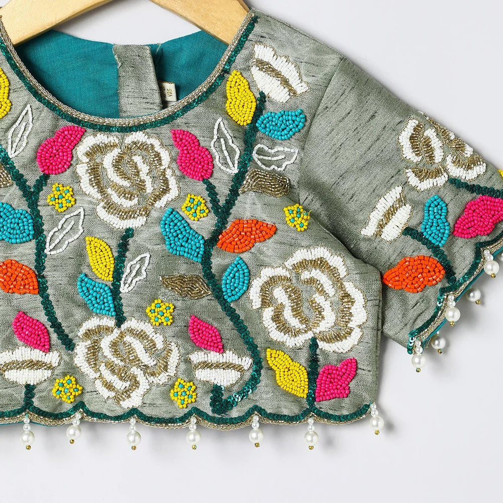 Raw Silk Top and Skirt with Full Hand Bead Embroidery - BYB PREMIUM