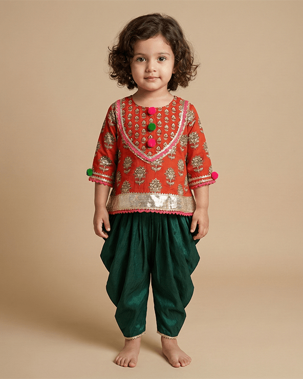 Red Cotton Kurta Dhoti Set for Girls with Gota Work - BYB PREMIUM