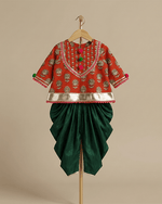 Load image into Gallery viewer, Red Cotton Kurta Dhoti Set for Girls with Gota Work - BYB PREMIUM
