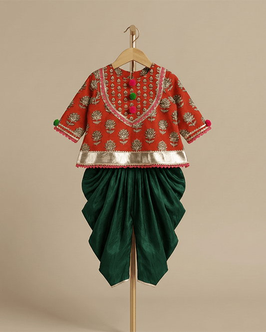 Red Cotton Kurta Dhoti Set for Girls with Gota Work - BYB PREMIUM