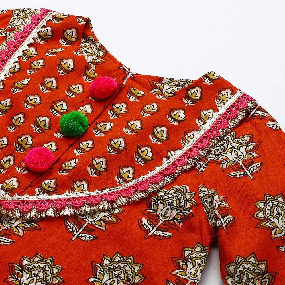 Red Cotton Kurta Dhoti Set for Girls with Gota Work - BYB PREMIUM