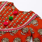 Load image into Gallery viewer, Red Cotton Kurta Dhoti Set for Girls with Gota Work - BYB PREMIUM
