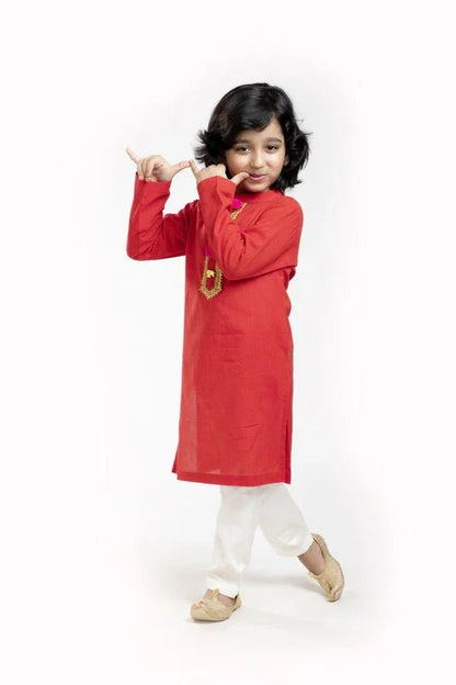 Red & Gold Kurta Waistcoat Set - BYB PREMIUM