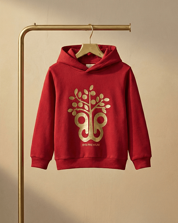 Red Hoodie Sweatshirt with Gold Foil Print - BYB PREMIUM