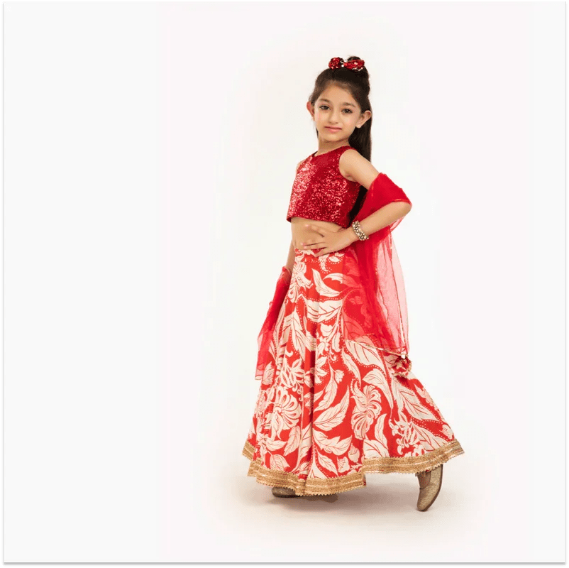 Red & Ivory Floral Lehenga Set - BYB PREMIUM