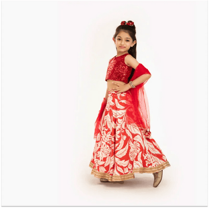 Red & Ivory Floral Lehenga Set - BYB PREMIUM