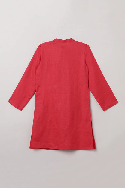 Red Linen Kurta Pajama Set - BYB PREMIUM
