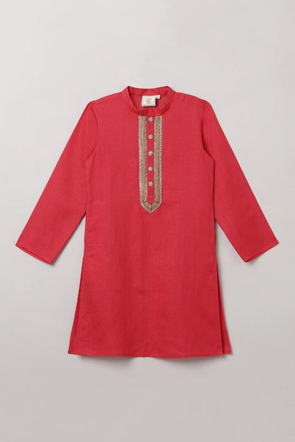Red Linen Kurta Pajama Set - BYB PREMIUM