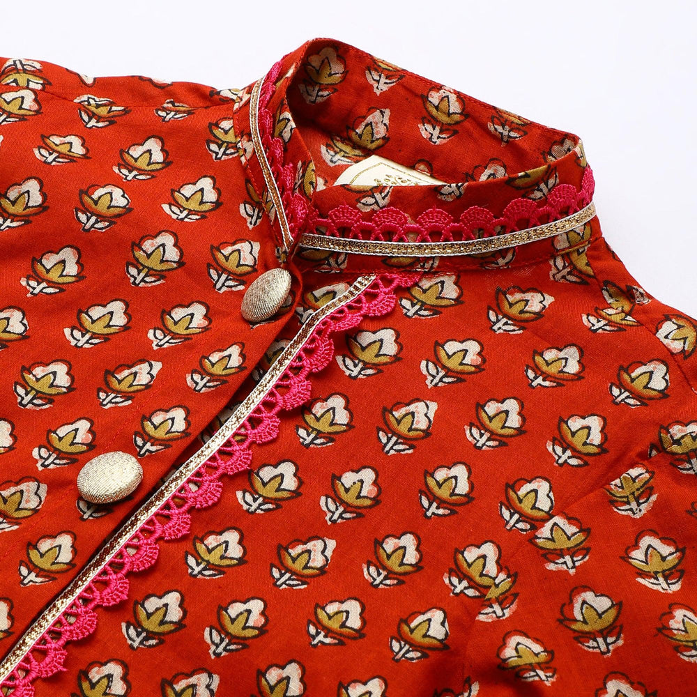 Red & Off-White Pure Cotton Kurta Dhoti Set for Baby Boys - BYB PREMIUM