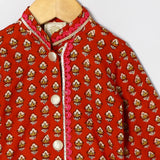 Red & Off-White Pure Cotton Kurta Dhoti Set for Baby Boys - BYB PREMIUM