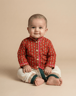 Load image into Gallery viewer, Red &amp; Off-White Pure Cotton Kurta Dhoti Set for Baby Boys - BYB PREMIUM

