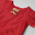 Load image into Gallery viewer, Red Sequin Party Dress with Gold Bow Accents - BYB PREMIUM

