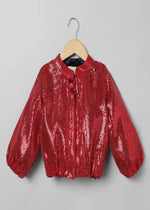 Load image into Gallery viewer, Red Sequin Party Jacket with Front Button Closure - BYB PREMIUM
