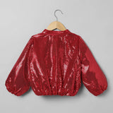 Red Sequin Party Jacket with Front Button Closure - BYB PREMIUM