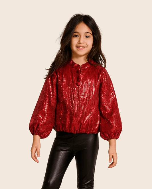 Red Sequin Party Jacket with Front Button Closure - BYB PREMIUM