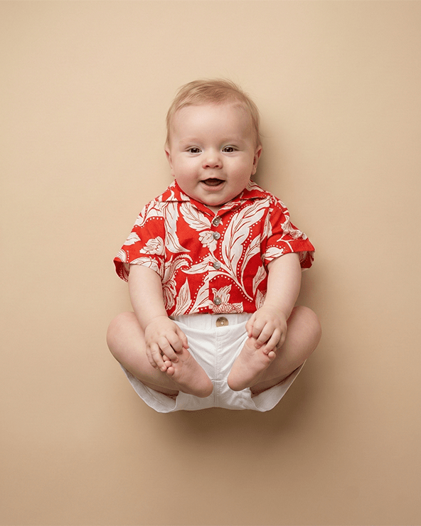 Red Tropical Print Pure Linen Shirt & Shorts Set for Boys - BYB PREMIUM