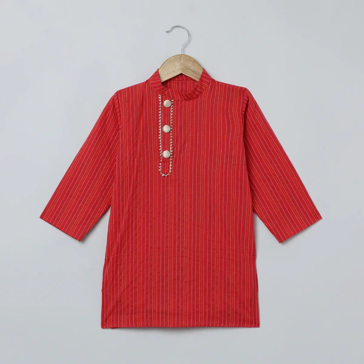 Red & White Katha Stitch Kurta Pyjama Set for Boys - BYB PREMIUM