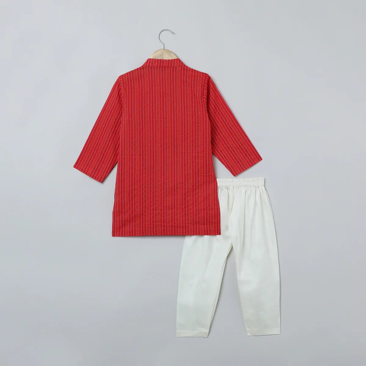 Red & White Katha Stitch Kurta Pyjama Set for Boys - BYB PREMIUM