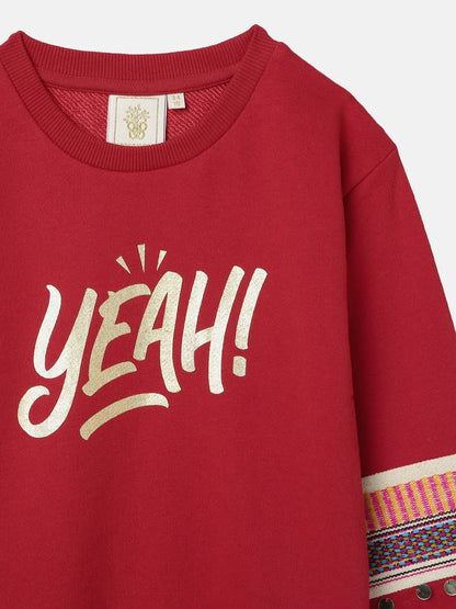 Red “YEAH!” Print Sweatshirt – Unisex - BYB PREMIUM