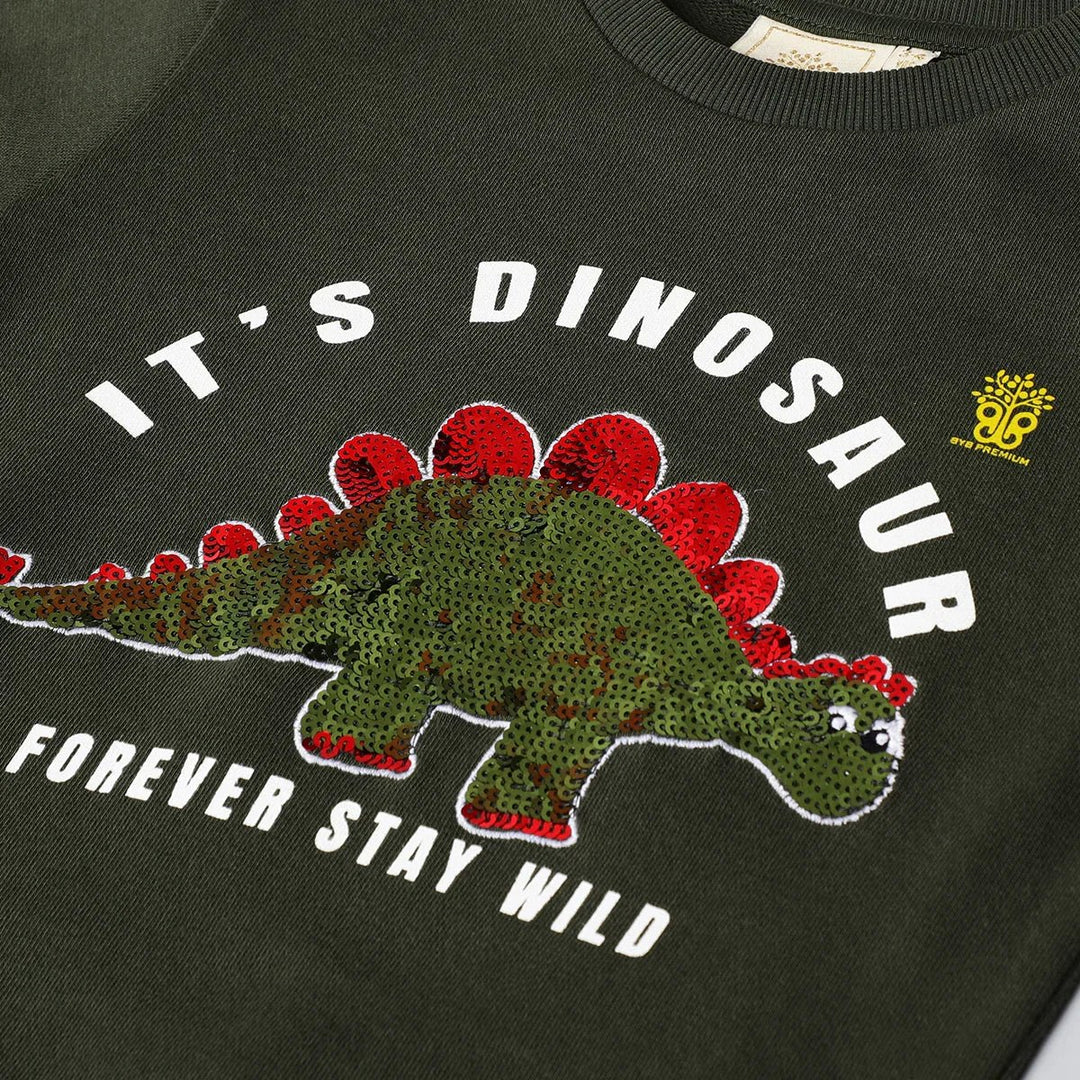 Roar Mode Reversible Sequin Dino Sweatshirt – Olive Green - BYB PREMIUM