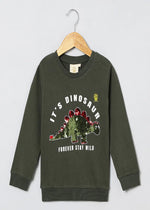 Load image into Gallery viewer, Roar Mode Reversible Sequin Dino Sweatshirt – Olive Green - BYB PREMIUM
