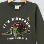 Load image into Gallery viewer, Roar Mode Reversible Sequin Dino Sweatshirt – Olive Green - BYB PREMIUM
