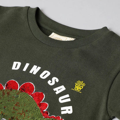 Roar Mode Reversible Sequin Dino Sweatshirt – Olive Green - BYB PREMIUM