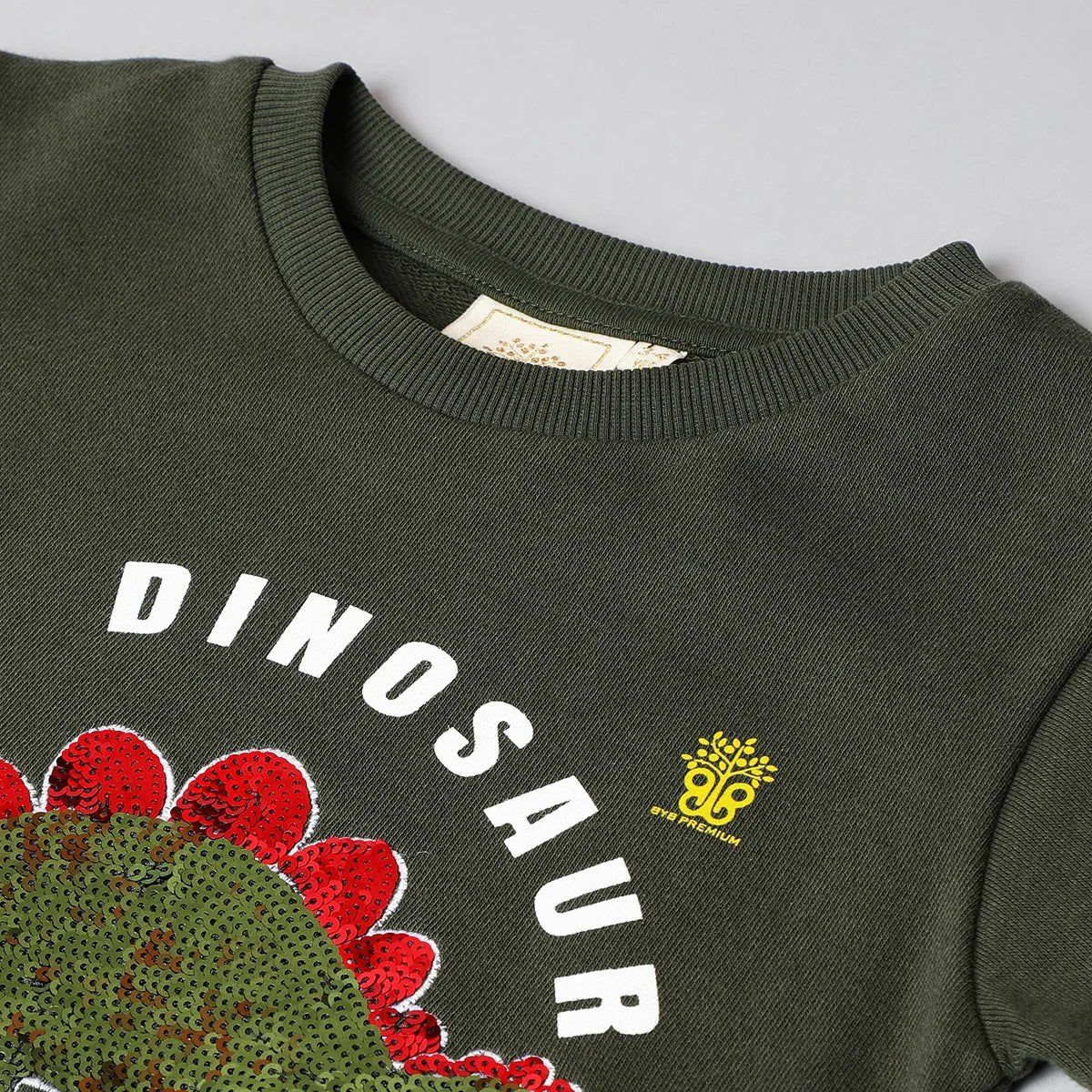 Roar mode reversible sequin dino sweatshirt – olive green   byb premium