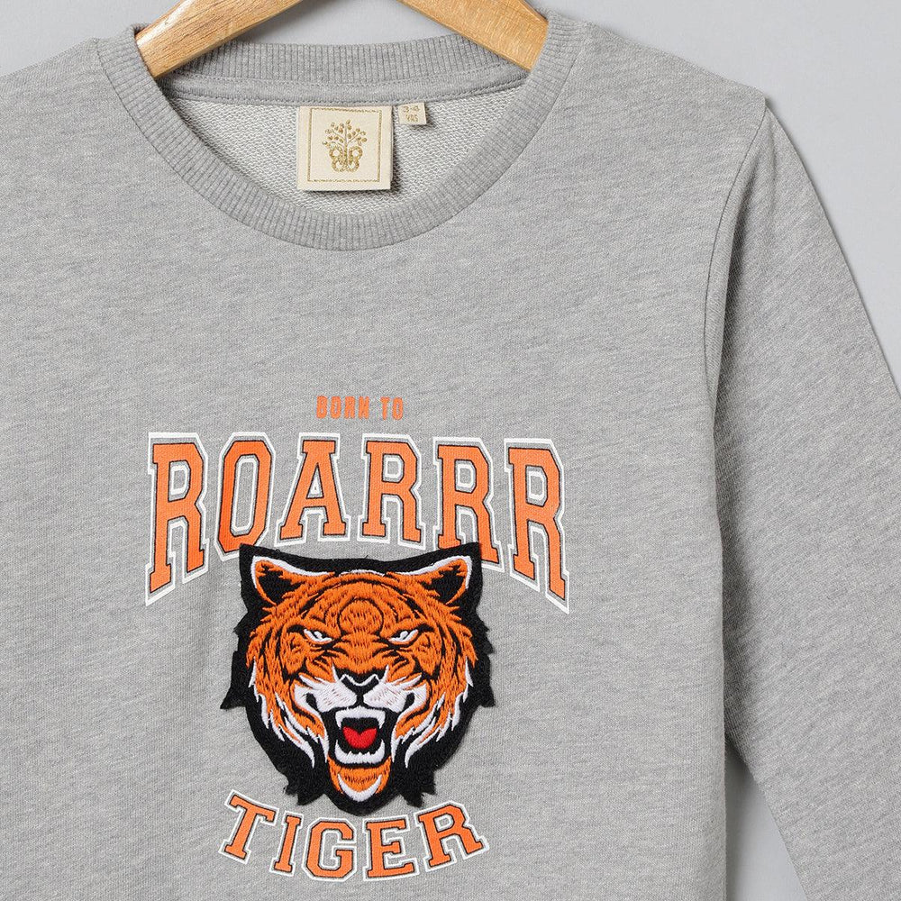 Roar Mode Tiger Embroidered Sweatshirt – Grey - BYB PREMIUM