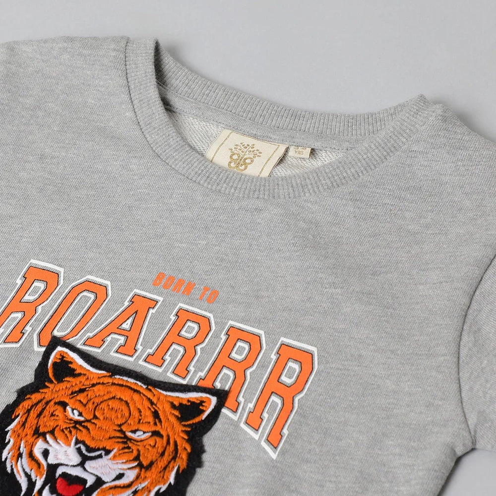 Roar Mode Tiger Embroidered Sweatshirt – Grey - BYB PREMIUM