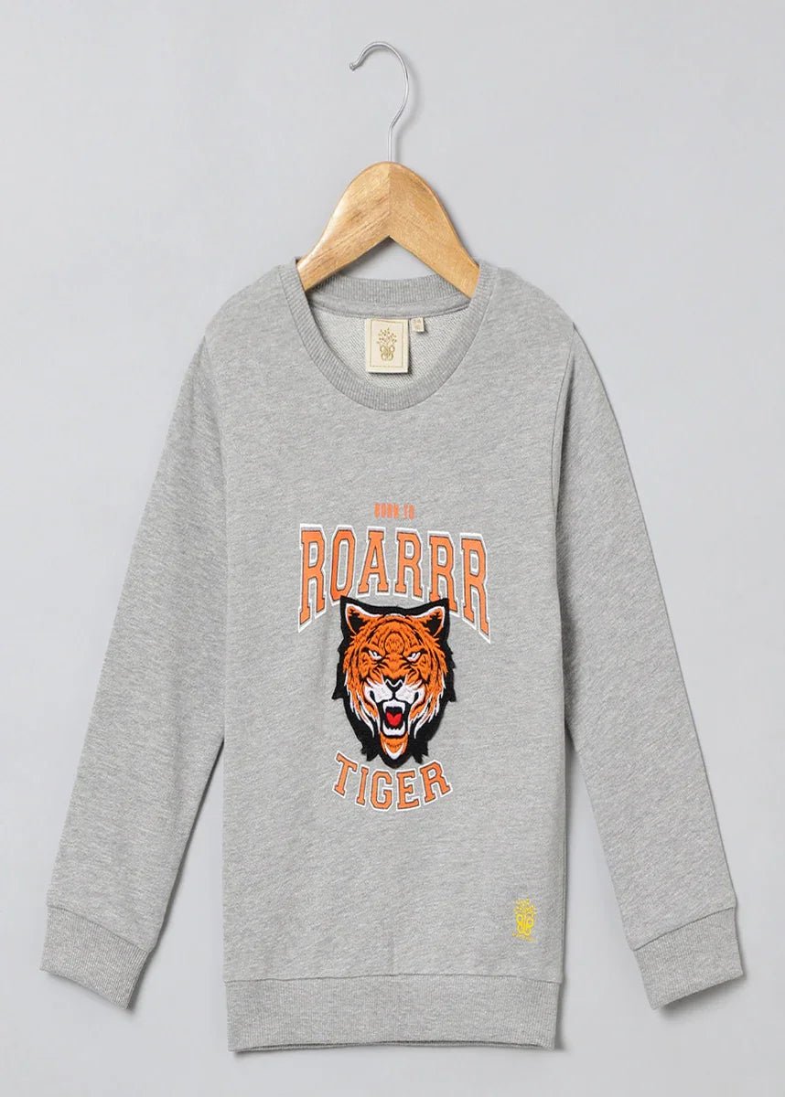 Roar Mode Tiger Embroidered Sweatshirt – Grey - BYB PREMIUM