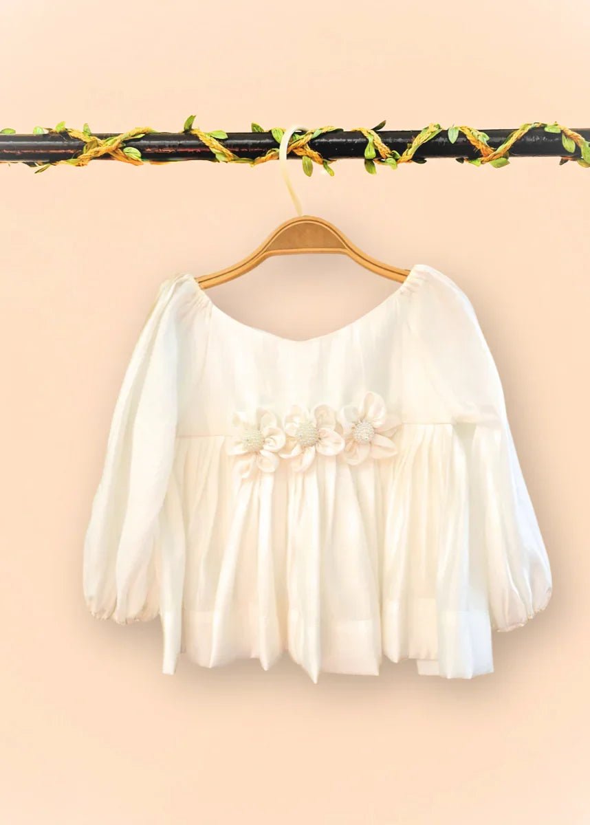 Roman silk baloon sleeve with 3d flower top   byb premium