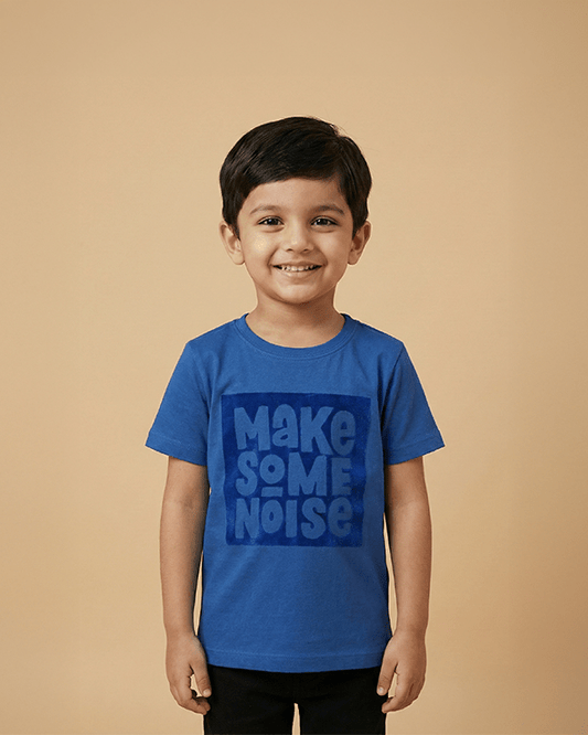 Royal Blue Cotton ‚ÄúMake Some Noise‚Äù Sequin T-Shirt for Boys - BYB PREMIUM