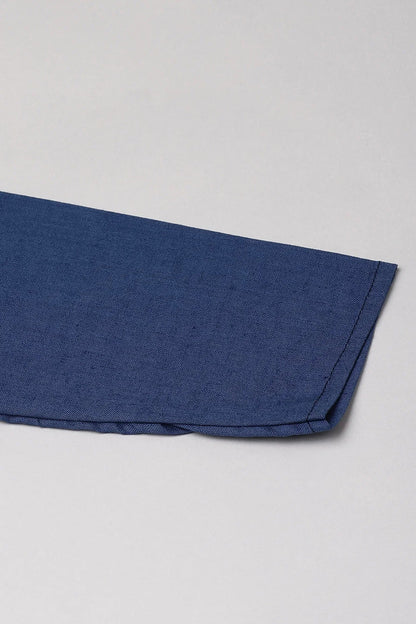 Royal Blue Cotton - Linen Short Kurta with Mandarin Collar - BYB PREMIUM