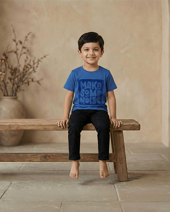 Royal Blue Cotton “Make Some Noise” Sequin T-Shirt for Boys - BYB PREMIUM