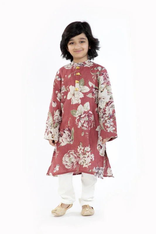 Rust Floral Print Kurta Pajama Set - BYB PREMIUM