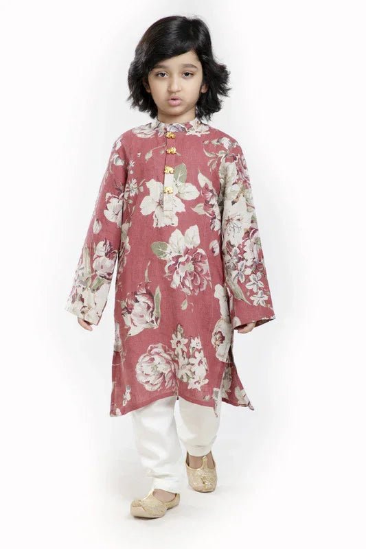 Rust floral print kurta pajama set   byb premium