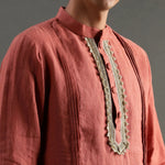 Load image into Gallery viewer, Rust Linen Kurta Pyjama Set with Hand Embroidery - BYB PREMIUM
