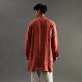 Rust Linen Kurta Pyjama Set with Hand Embroidery - BYB PREMIUM