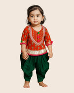 Load image into Gallery viewer, Rust Printed Lace Embellished Kurta and Green Dhoti Set - BYB PREMIUM
