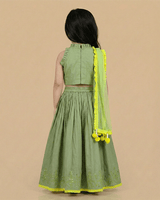 Sage Green Chanderi Lehenga Set for Girls with Mirror Work & Dupatta - BYB PREMIUM
