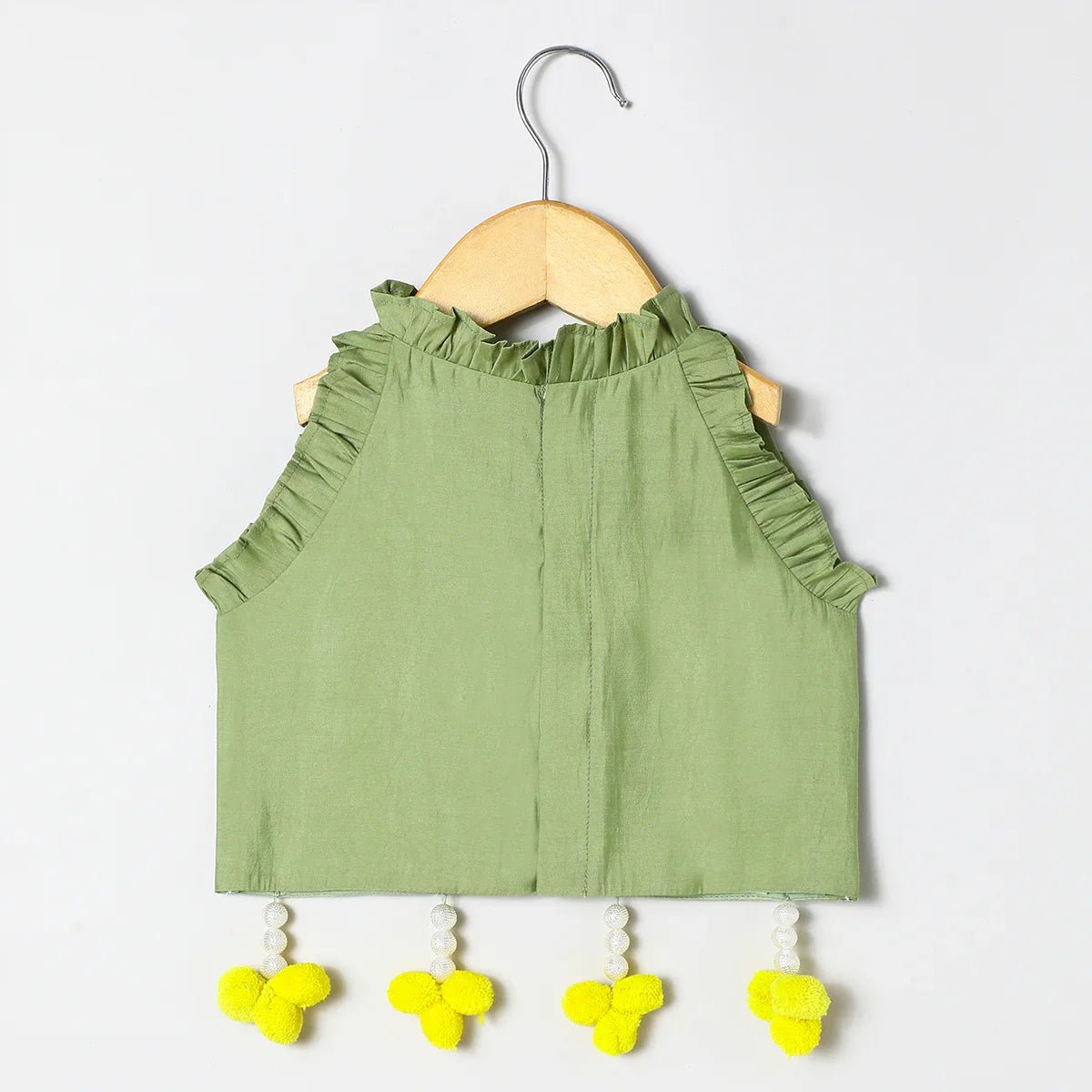 Sage green chanderi mirror work top skirt and dupatta   byb premium