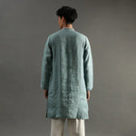 Load image into Gallery viewer, Sage Green Linen Kurta Pyjama Set with Hand Embroidery - BYB PREMIUM
