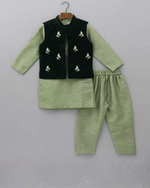 Load image into Gallery viewer, Sage Raw Silk Kurta Set for Boys with Velvet Bandi - BYB PREMIUM
