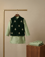 Load image into Gallery viewer, Sage Raw Silk Kurta Set for Boys with Velvet Bandi - BYB PREMIUM
