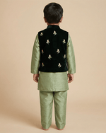 Load image into Gallery viewer, Sage Raw Silk Kurta Set for Boys with Velvet Bandi - BYB PREMIUM
